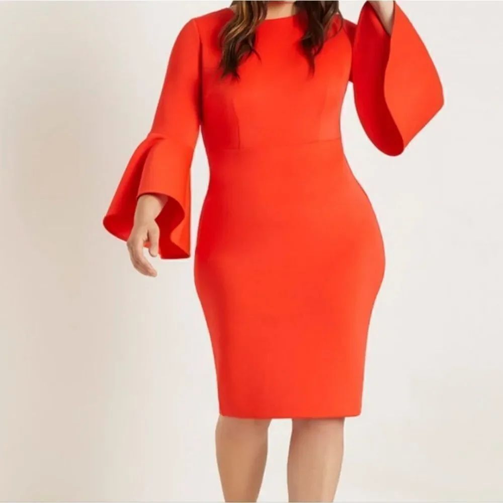Eloquii Flare Sleeve REDDISH Scuba Dress